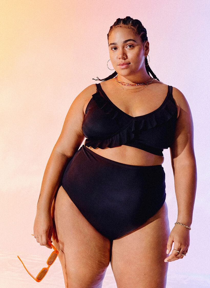Bikinitop met ruches en uitneembare pads, Zwart, Image image number 0
