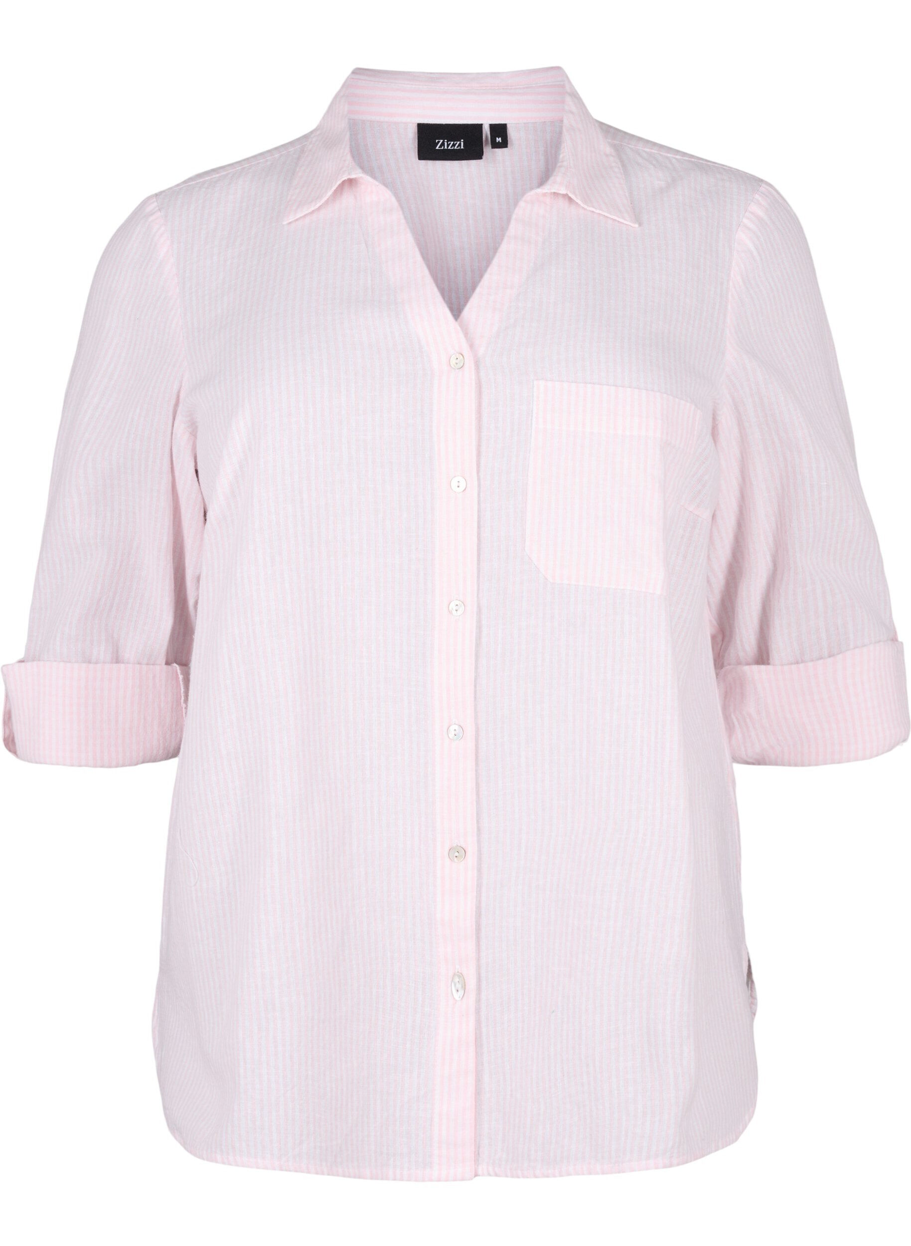 ZizziShirtblouse met knoopsluiting van katoen-linnenmix, Rosebloom White, Packshot image number 0