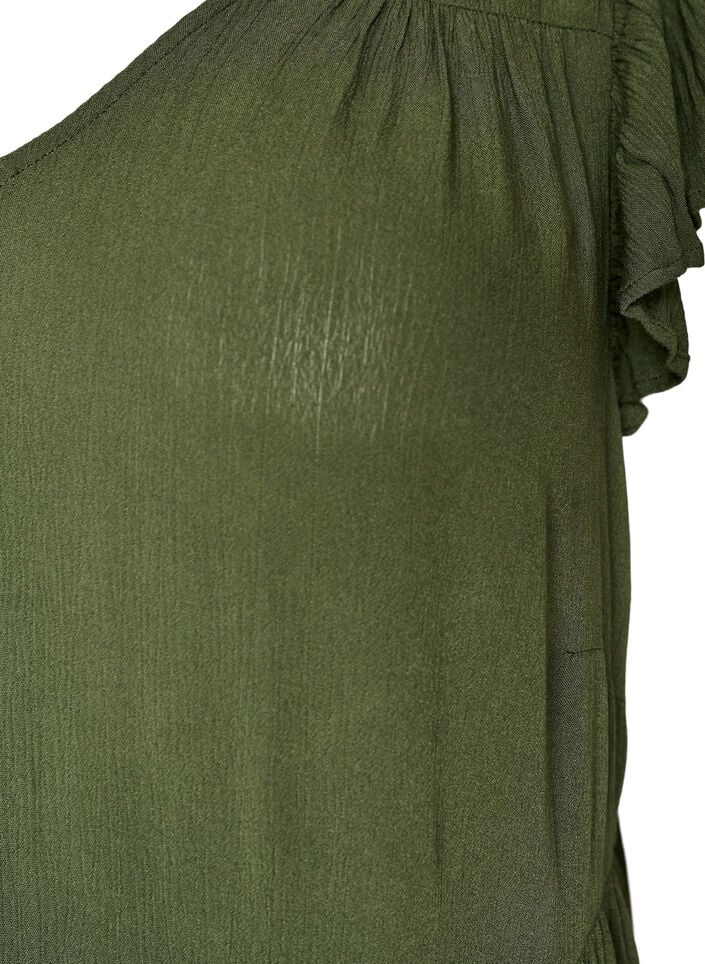 Robe midi en viscose avec manches &agrave; volants, Vert, Packshot image number 2