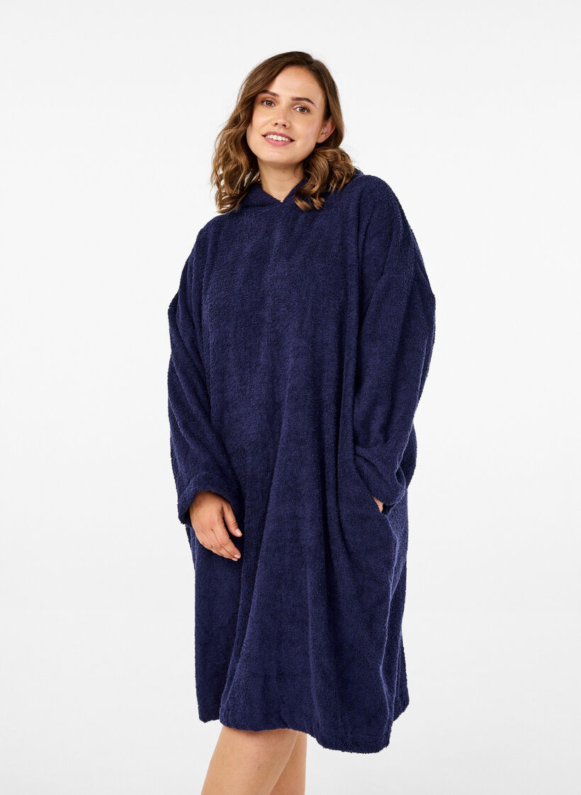 Terry poncho met capuchon, Navy Blazer, Model image number 0