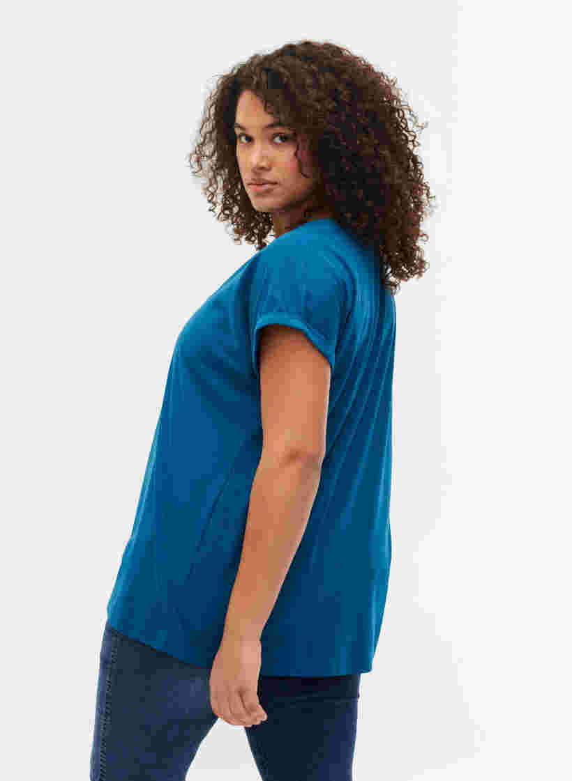 T-shirt à manches courtes en coton mélangé, Petrol Blue, Model image number 1