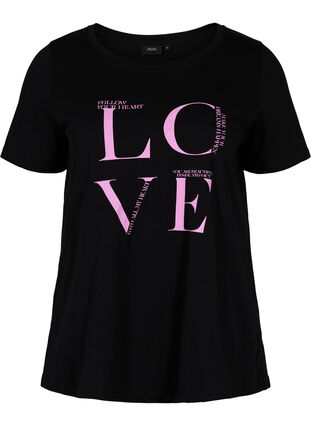 T-shirt en coton avec imprimé, Black Cyclamen LOVE, Packshot image number 0