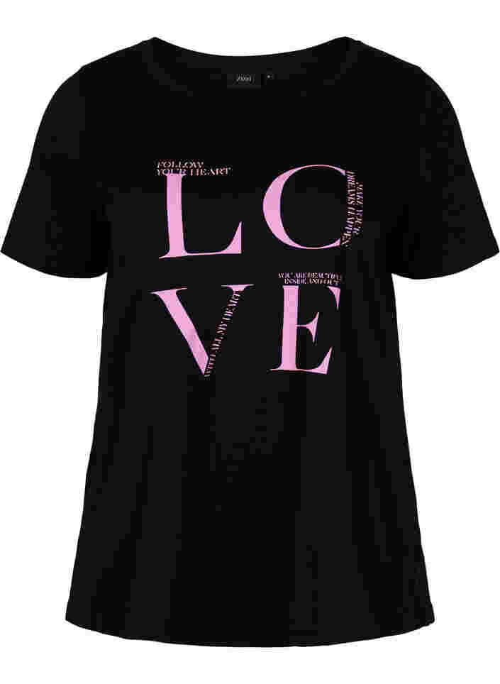 Katoenen t-shirt met print, Black Cyclamen LOVE, Packshot image number 0