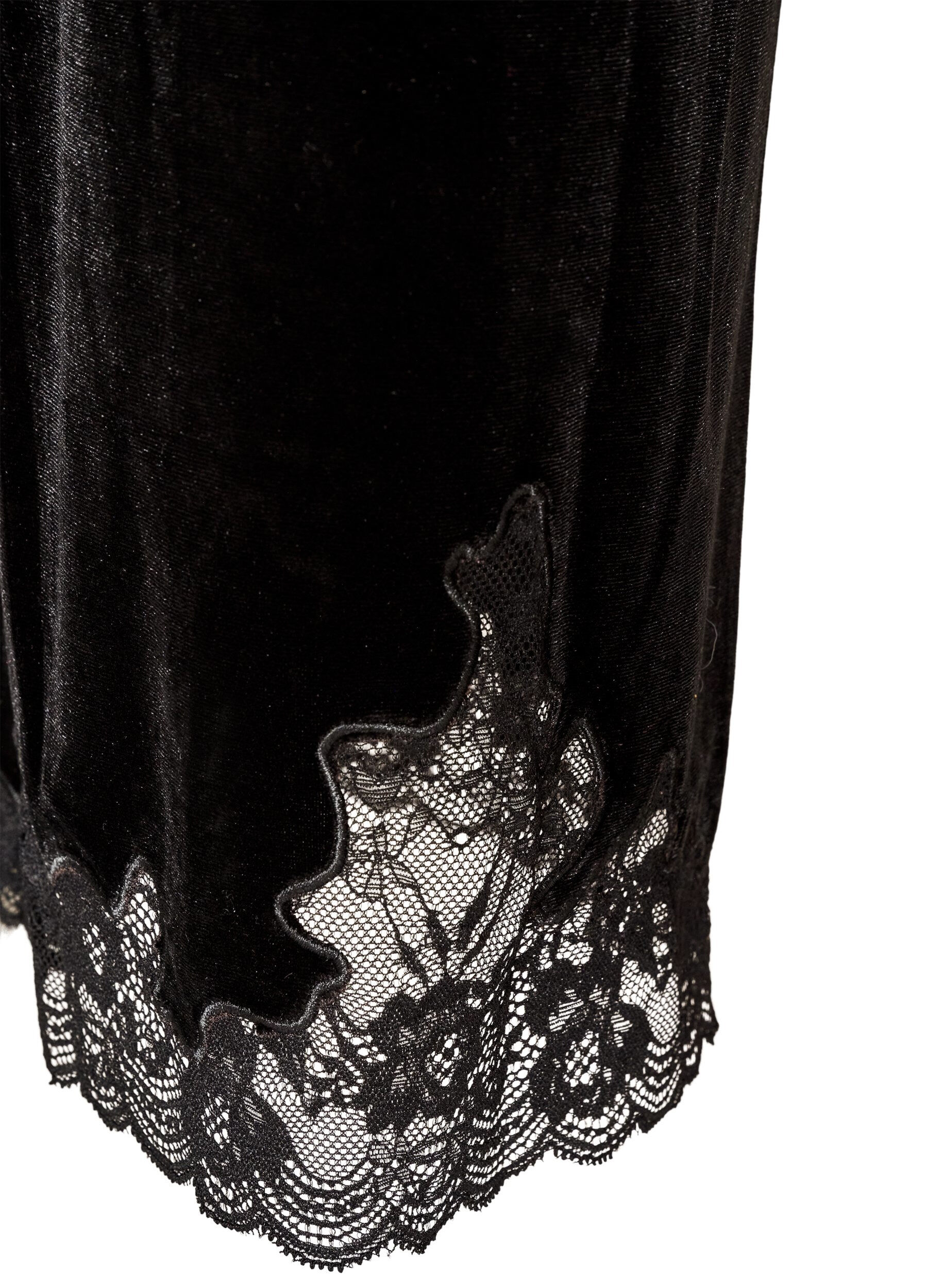 ZizziPantalon en velours coupe ample avec finitions en dentelle, Noir, Packshot image number 3