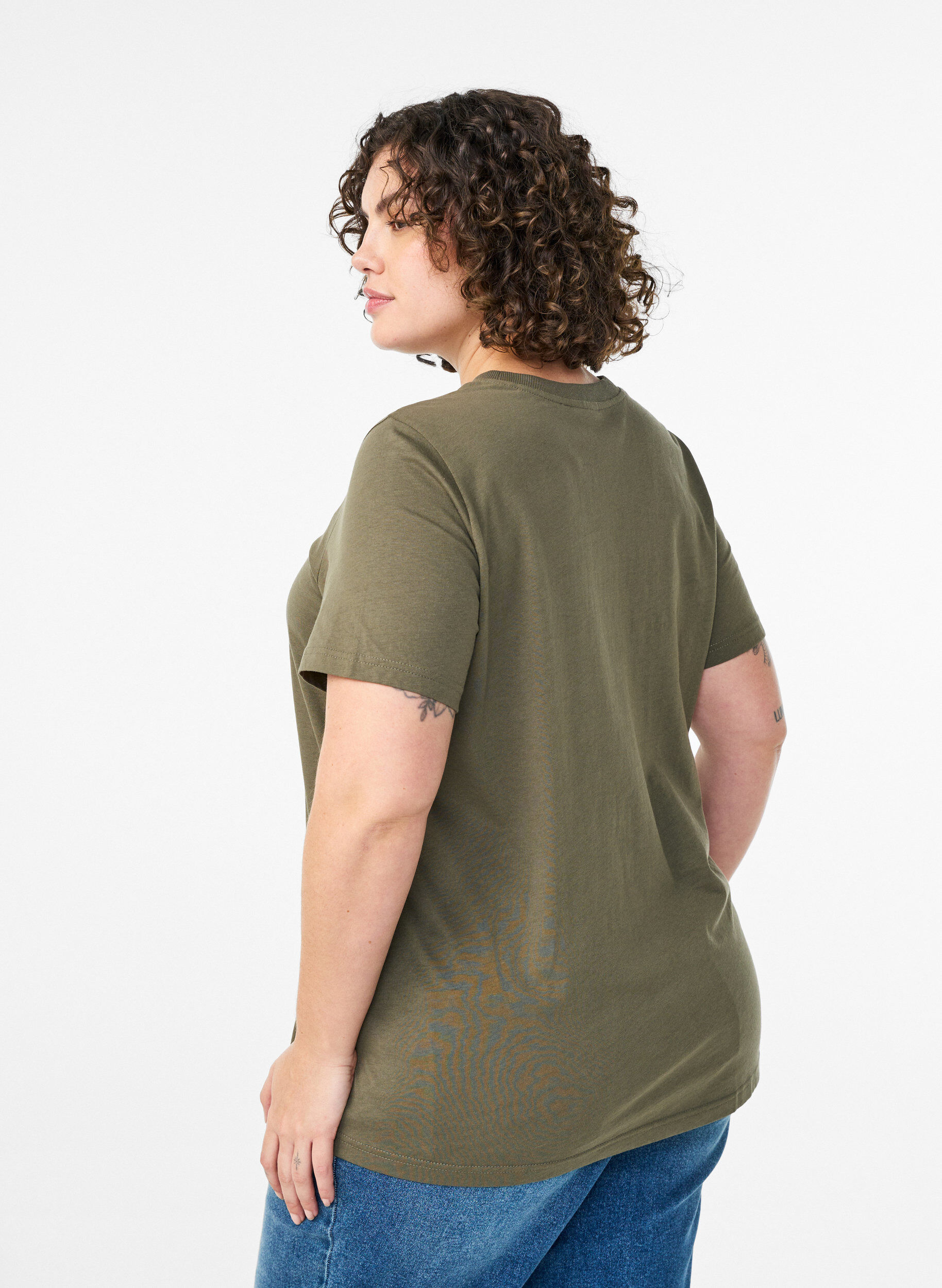 ZizziBasic katoenen T-shirt met ronde hals, Groen, Model image number 2