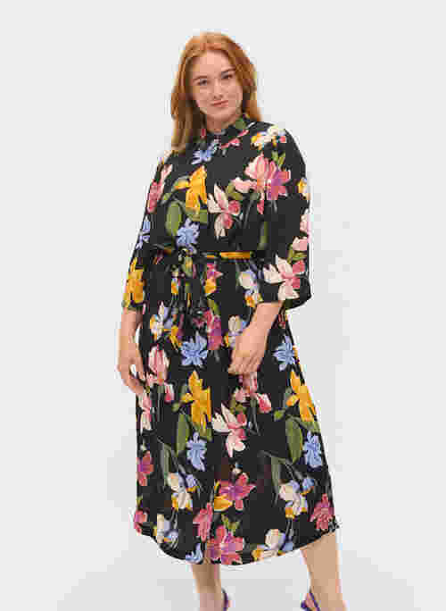 Midi-jurk met 3/4 mouwen en print