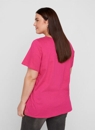 T-shirt met korte mouwen en broderie anglaise, Fuchsia Purple, Model image number 1