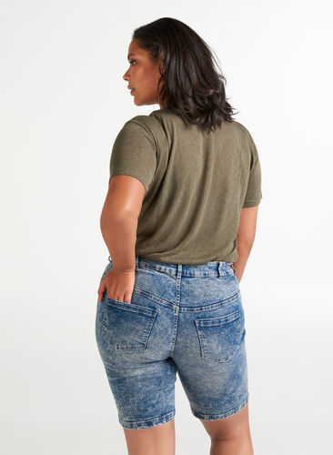Short en jean taille haute, Light blue denim, Model image number 1