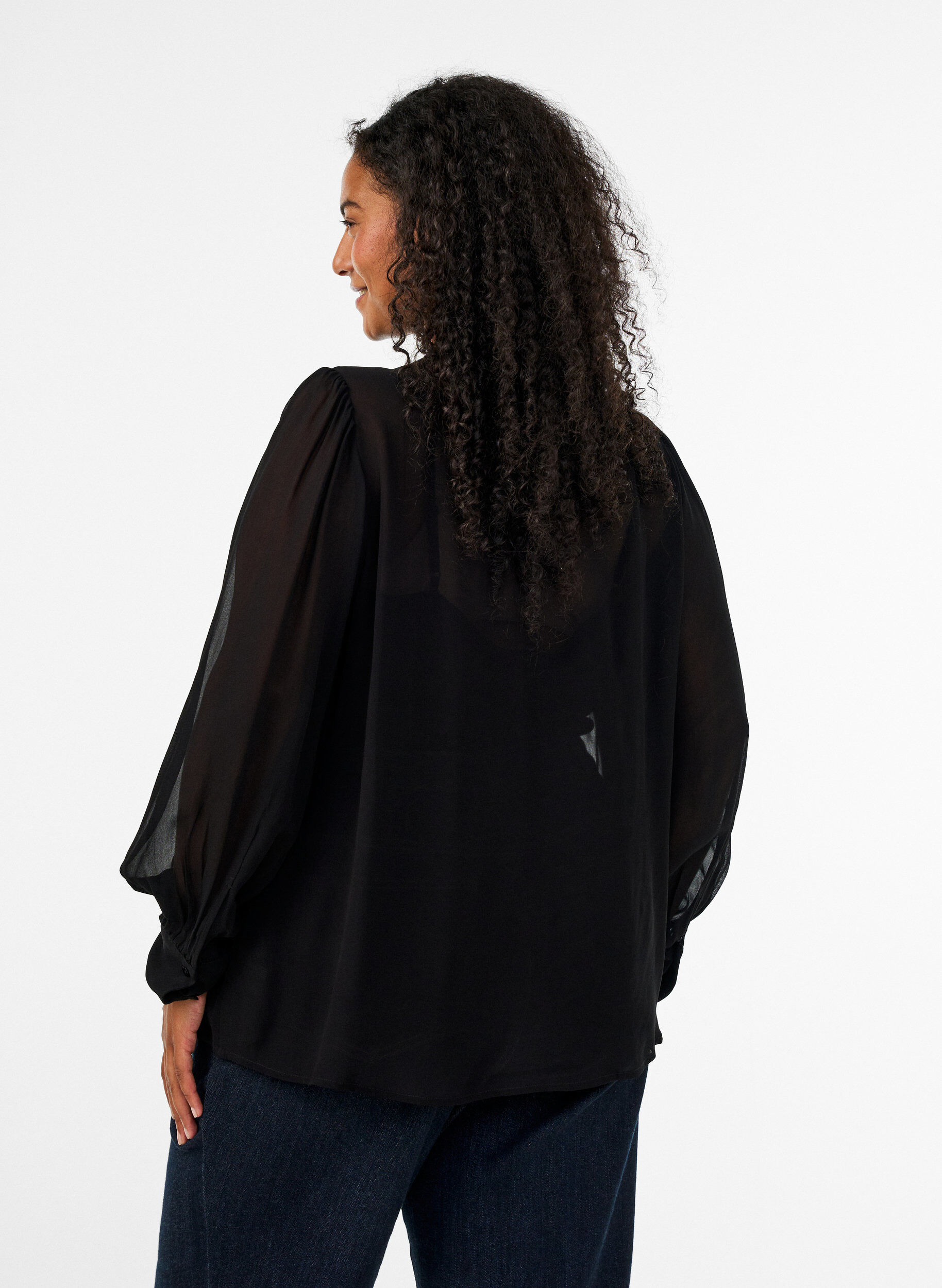 ZizziBlouse en viscose &agrave; col &agrave; volants, Noir, Model image number 2