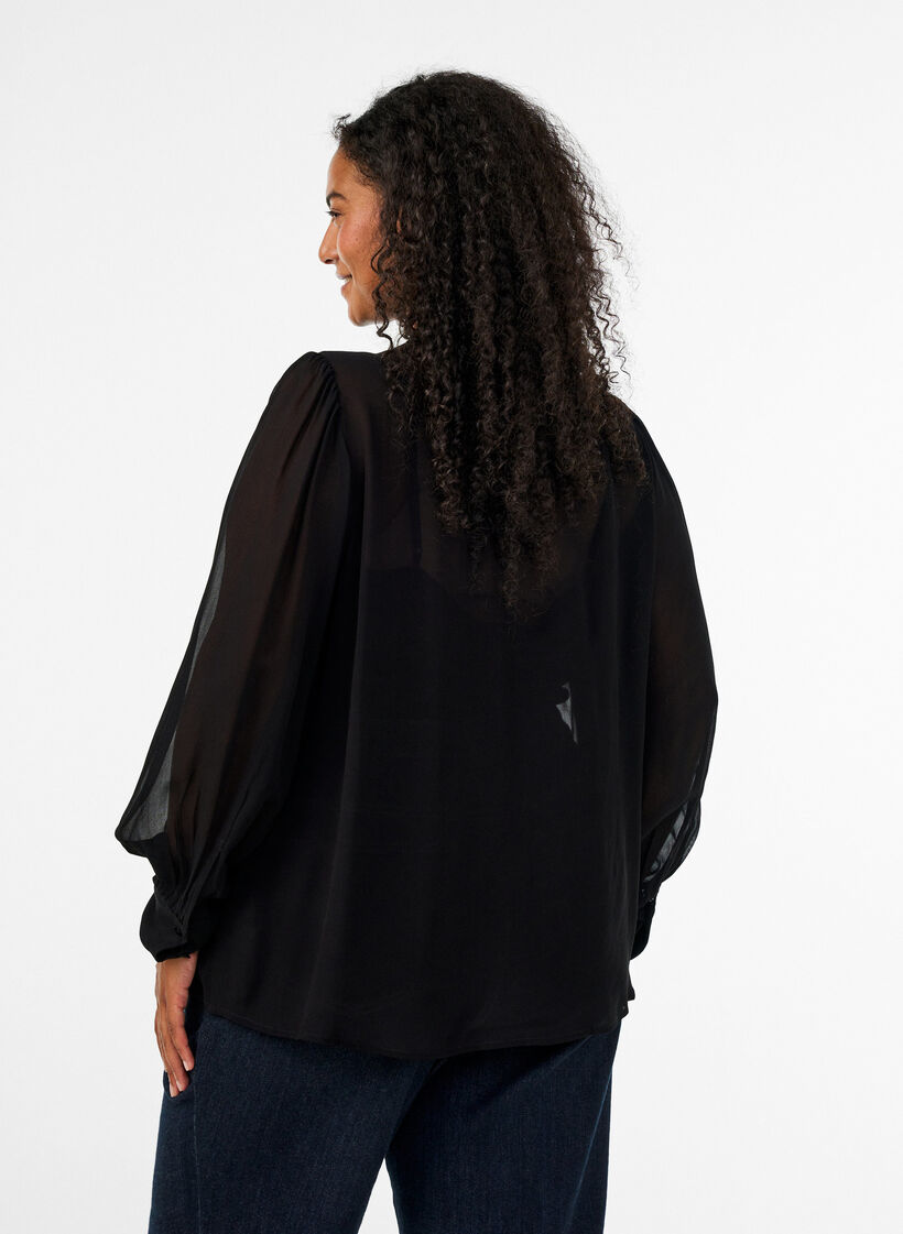 Blouse en viscose &agrave; col &agrave; volants, Noir, Model image number 2