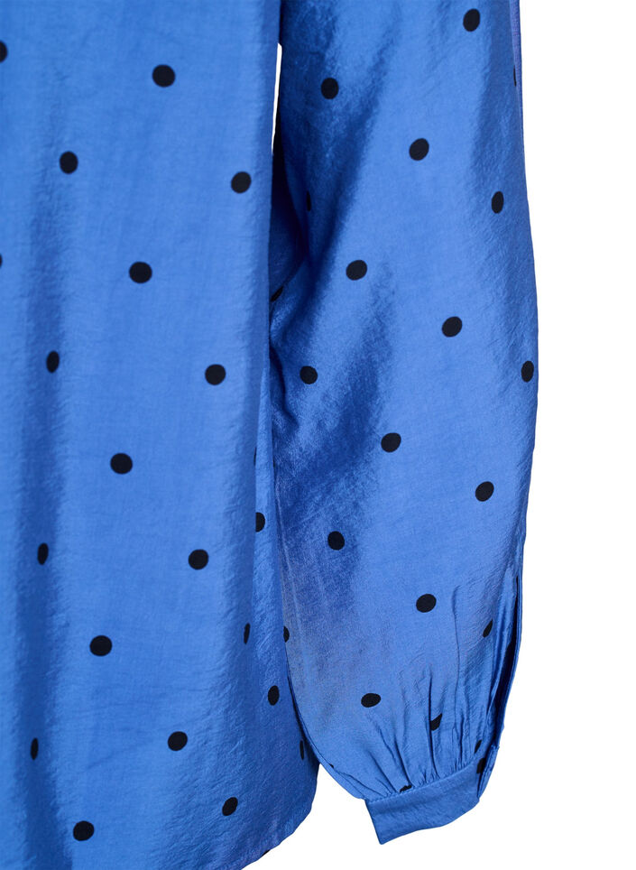 Blouse met lange mouwen en stippen, Blauw, Packshot image number 3