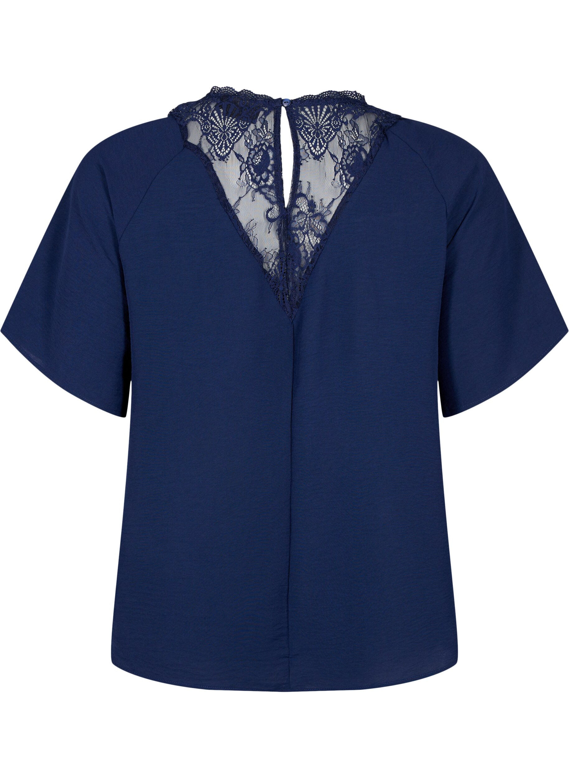 ZizziBlouse met korte mouwen en kant , Navy Blazer, Packshot image number 1