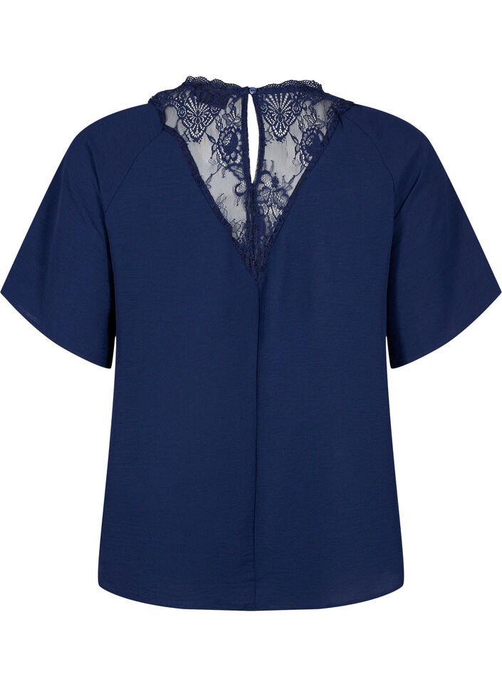 Blouse à manches courtes avec dentelle , Navy Blazer, Packshot image number 1