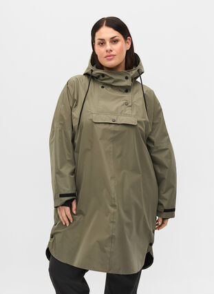 Poncho de pluie avec capuche et poche frontale, Castor Gray, Model image number 0