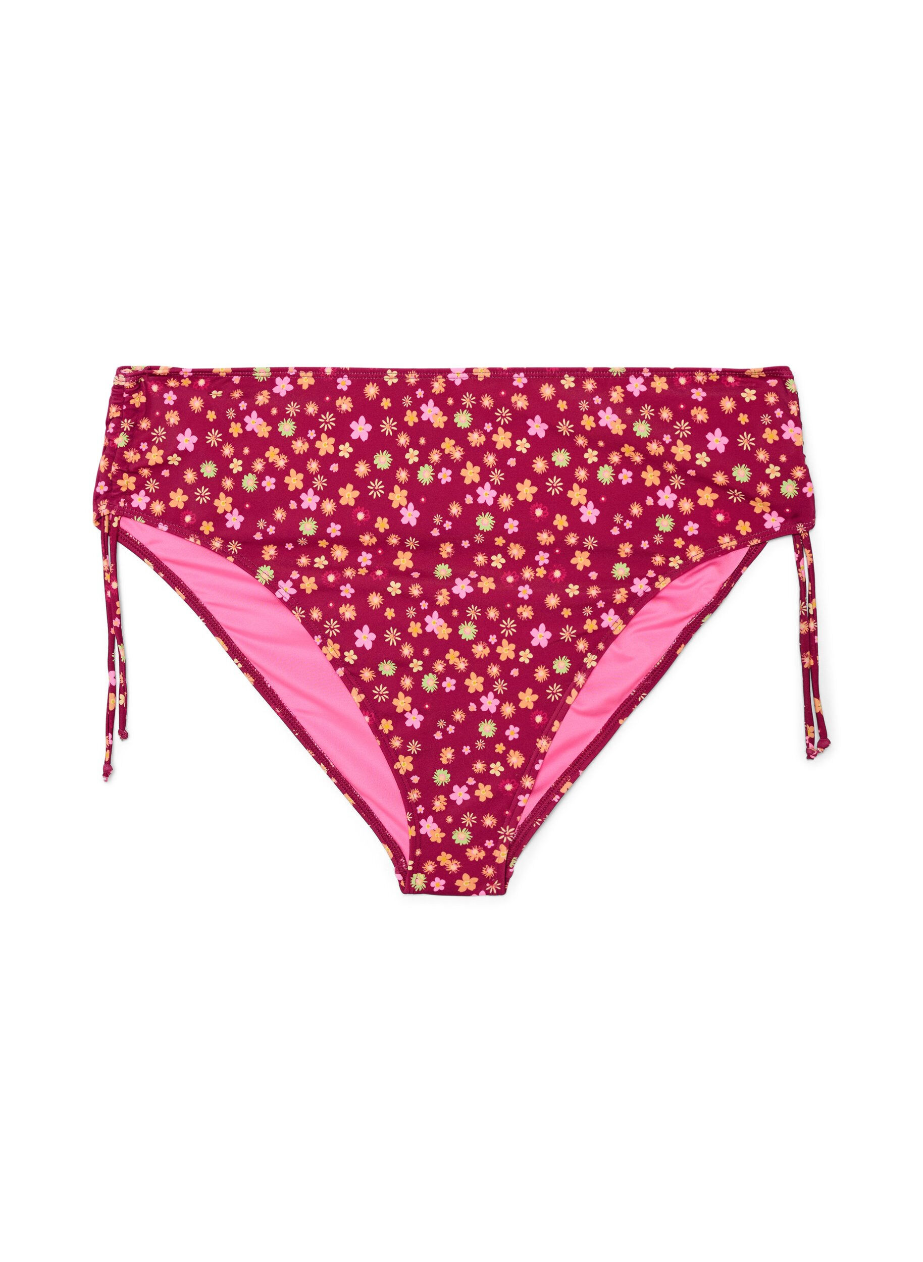 Zizzi Culotte de bikini &agrave; coupe tai avec liens &agrave; nouer et imprim&eacute; fleuri, Rouge, Packshot image number 0