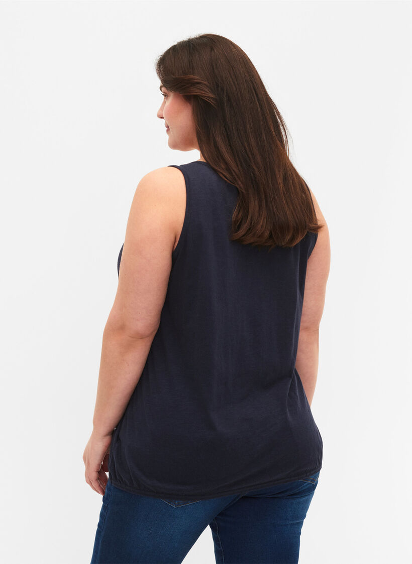 Katoenen top met kanten rand, Navy Blazer, Model image number 1