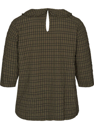 Geruite blouse met 3/4-mouwen en kraag met ruches, Ivy Green Check, Packshot image number 1