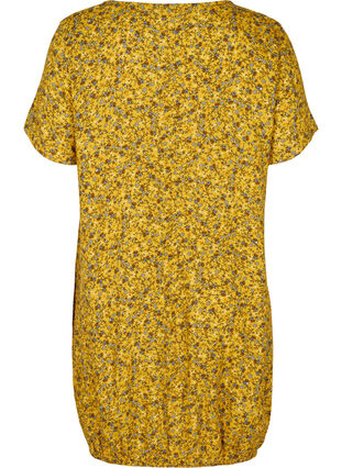 Viscose jurk met print en korte mouwen , Yellow Ditsy Flower, Packshot image number 1