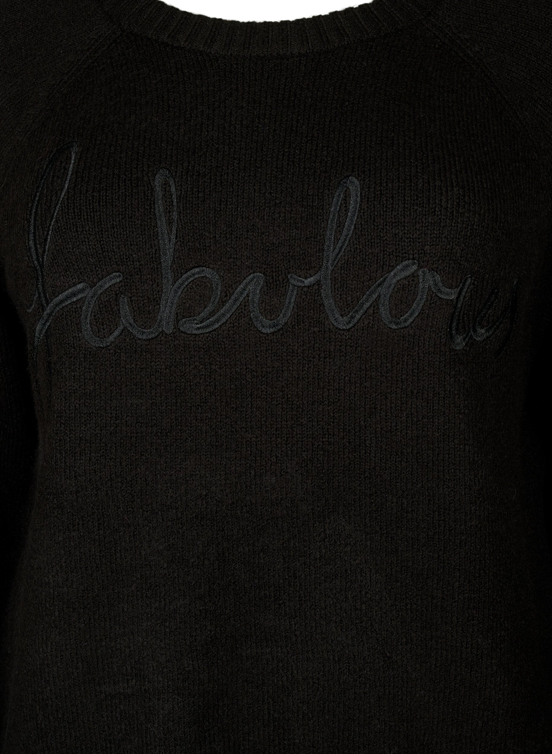 ZizziGebreide blouse met geborduurde tekst, Black/Black, Packshot image number 2