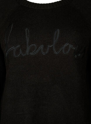 Chemisier en tricot avec texte brodé., Black/Black, Packshot image number 2