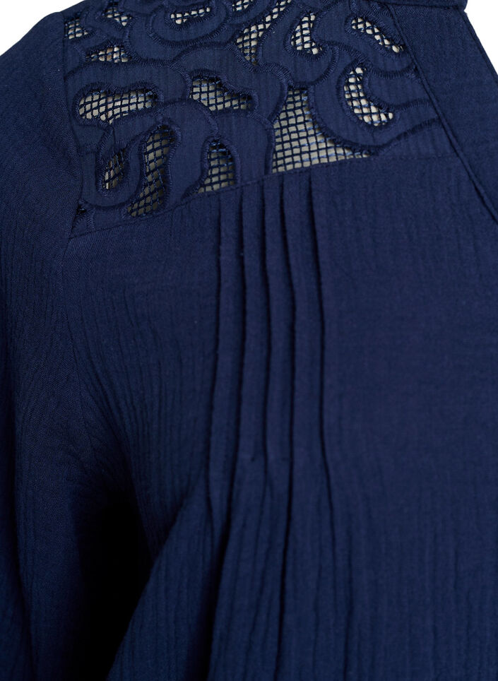 Blouse en mousseline de coton avec d&eacute;tails brod&eacute;s, Bleu, Packshot image number 3