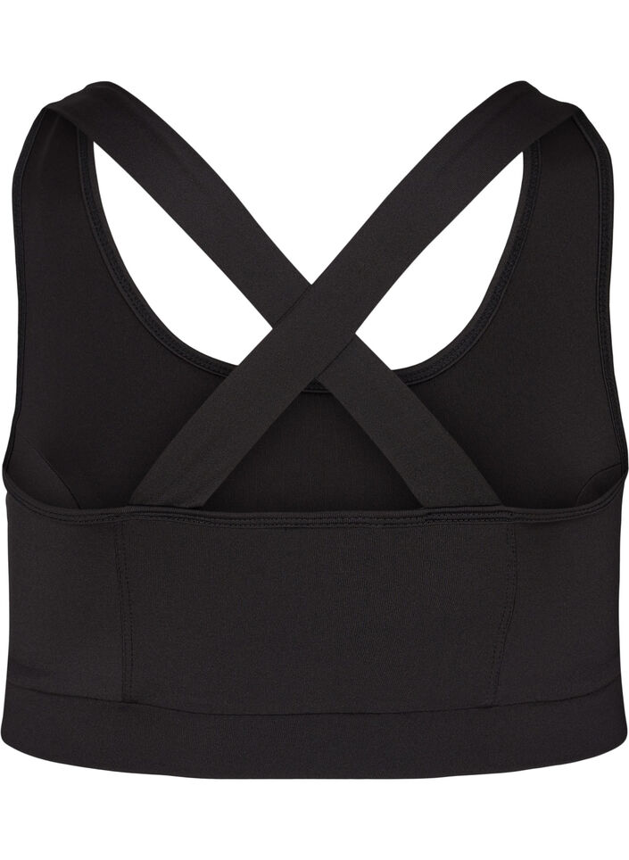 Sporttop met effen kleur en gekruiste rug, Black, Packshot image number 1