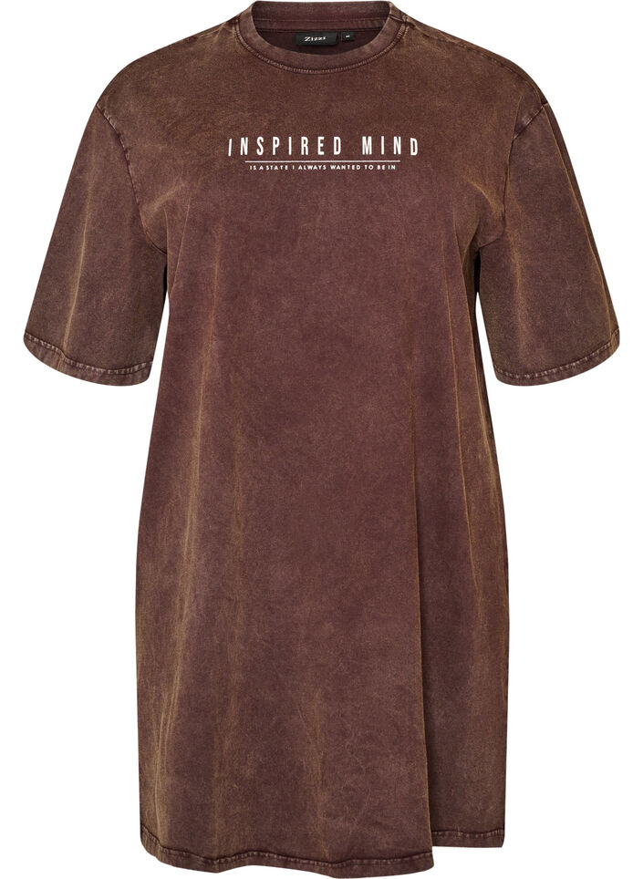 Robe T-shirt ample avec effet d&eacute;lav&eacute;, Marron, Packshot image number 0