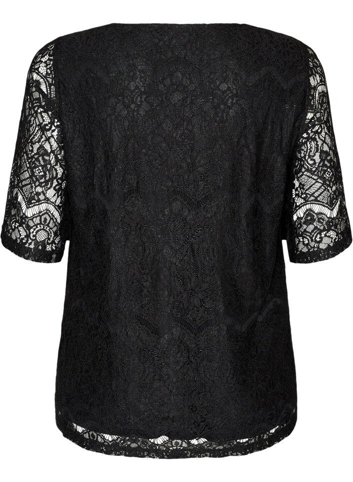 Blouse en dentelle avec boutons d&eacute;coratifs, Noir, Packshot image number 1
