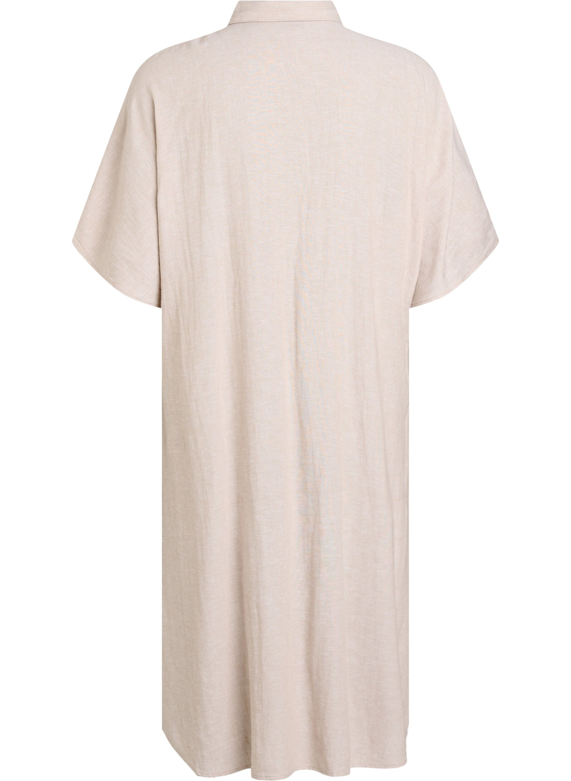 Zizzi Robe chemise en lin et viscose &agrave; manches courtes, Beige, Packshot image number 1