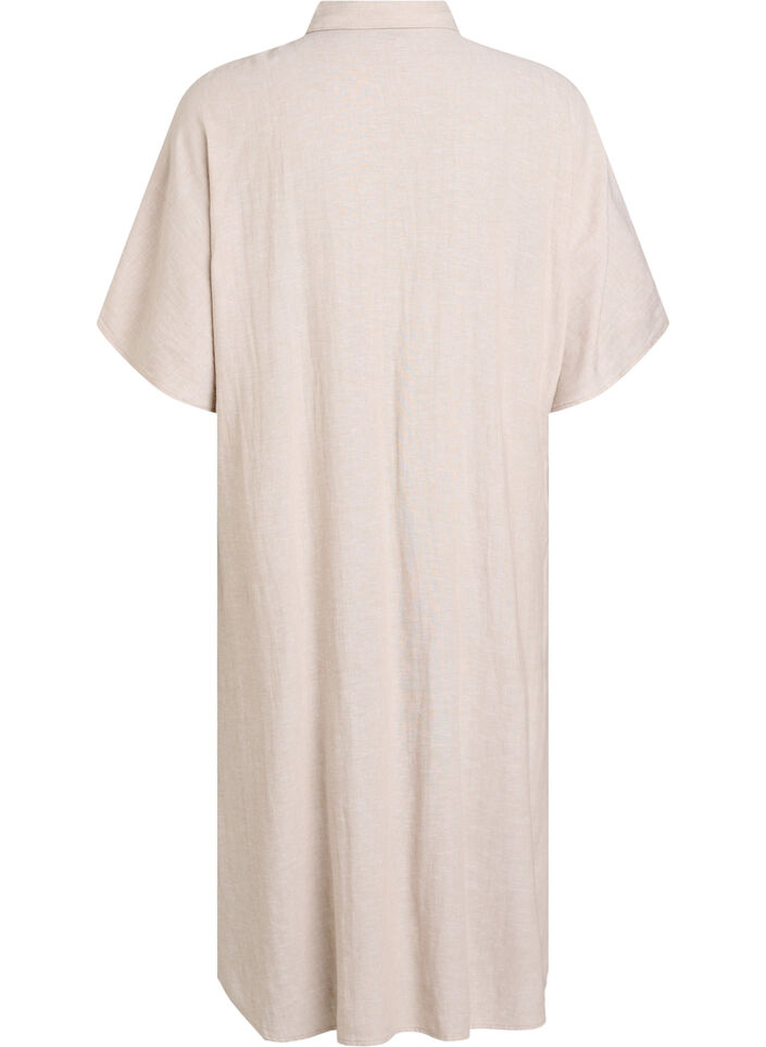 Robe chemise en lin et viscose &agrave; manches courtes, Beige, Packshot image number 1