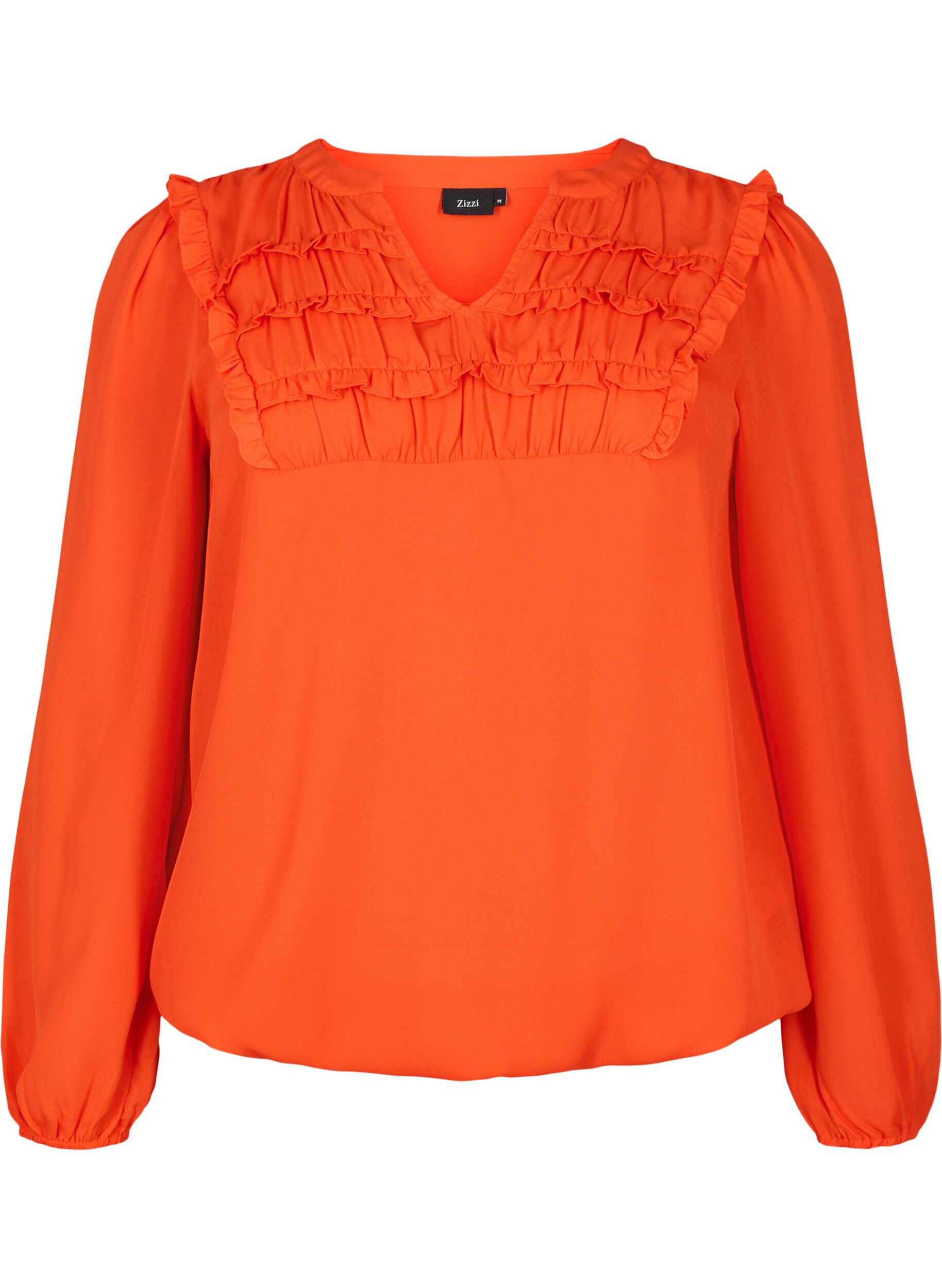ZizziBlouse met franjes en lange mouw, Orange.com, Packshot image number 0
