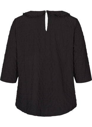 Geruite blouse met 3/4-mouwen en kraag met ruches, Black, Packshot image number 1