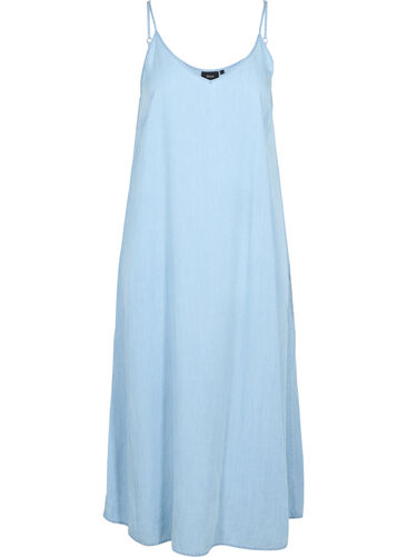 Lange denim jurk met dunne bandjes, Light blue denim, Packshot image number 0