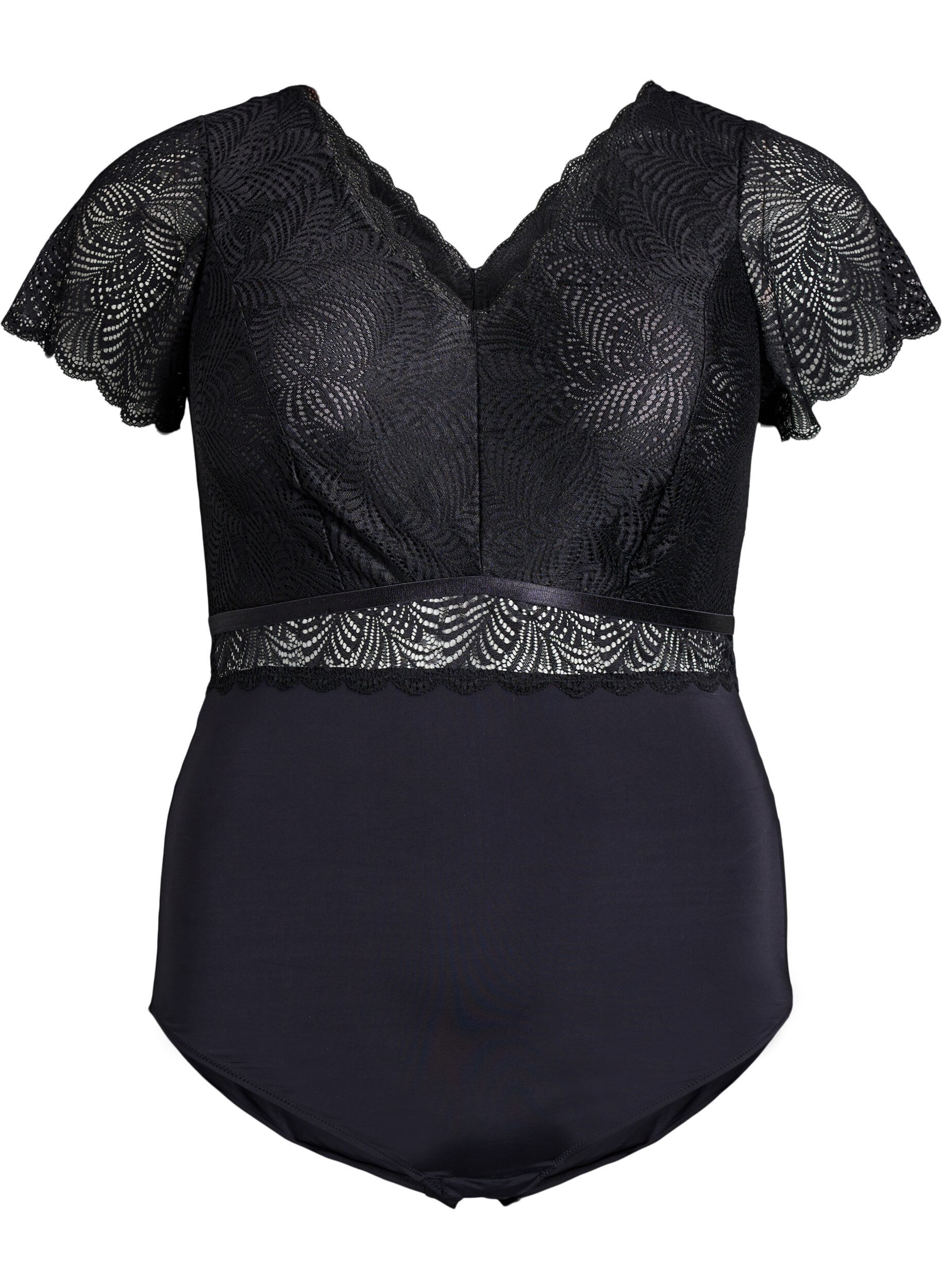 Bodystocking met kanten en korte mouwen