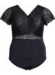 Bodystocking met kanten en korte mouwen, Zwart, Packshot image number 0