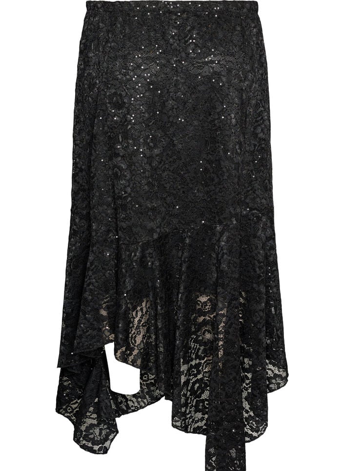 Kanten midirok met pailletten, Zwart, Packshot image number 1