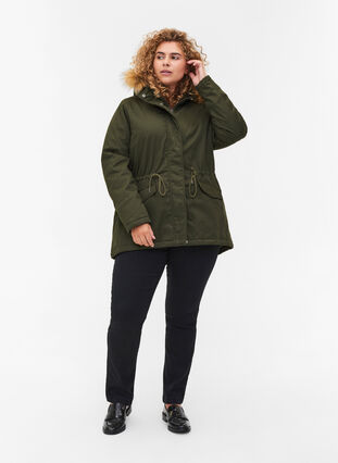 Short parka jacket with faux-fur hood, Forest Night, Model image number 3