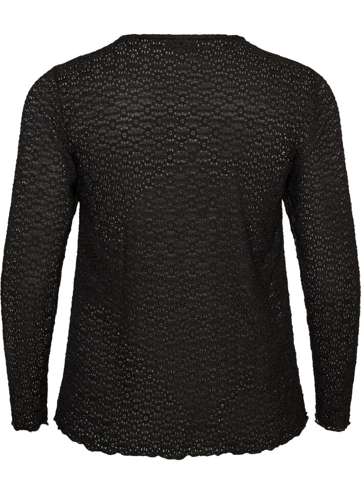 Blouse avec motif &agrave; &oelig;illets et manches longues, Noir, Packshot image number 1