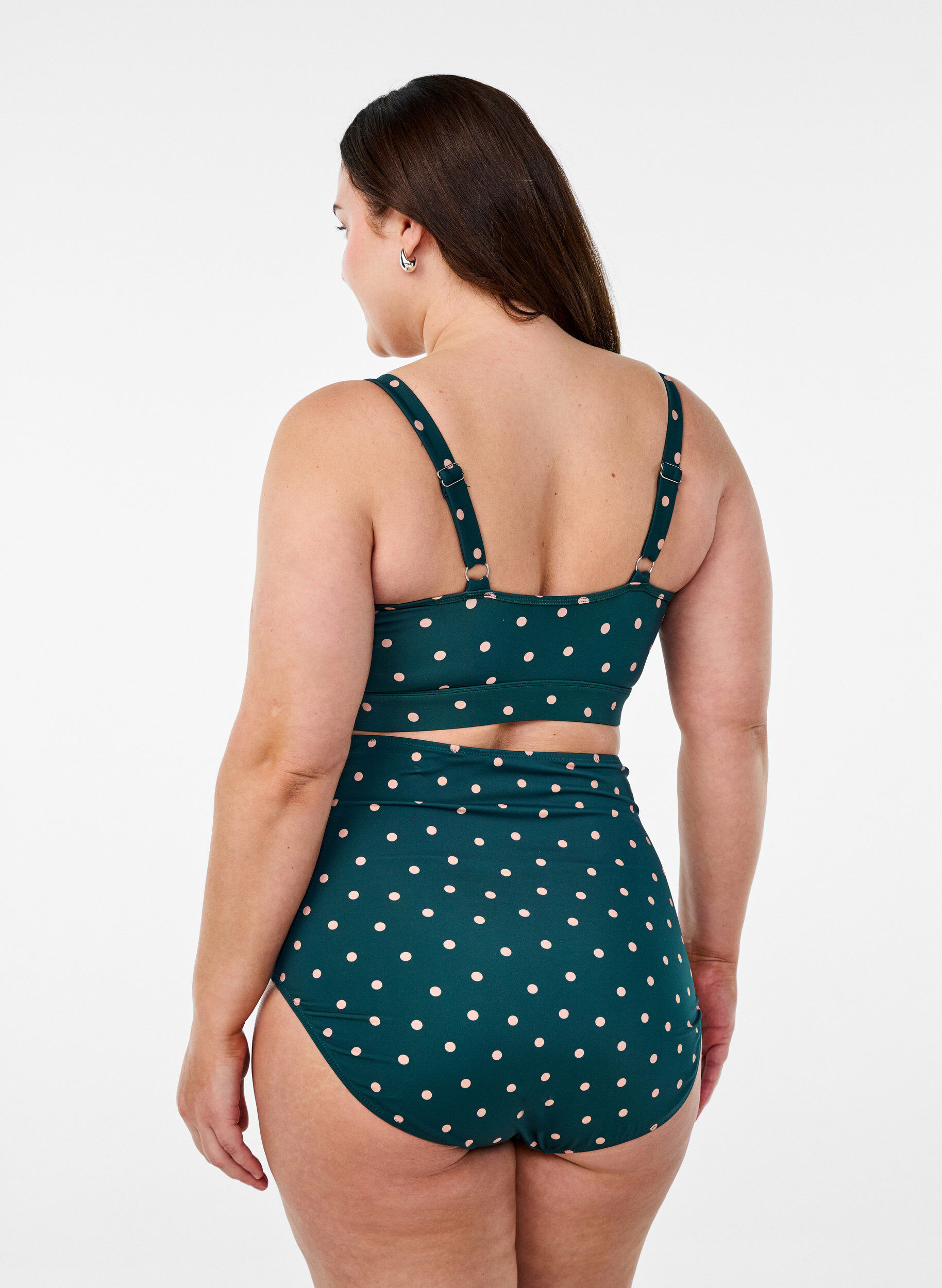 Zizzi Haut de bikini avec imprim&eacute; et d&eacute;tails &agrave; volants, Vert fonc&eacute;, Model image number 2