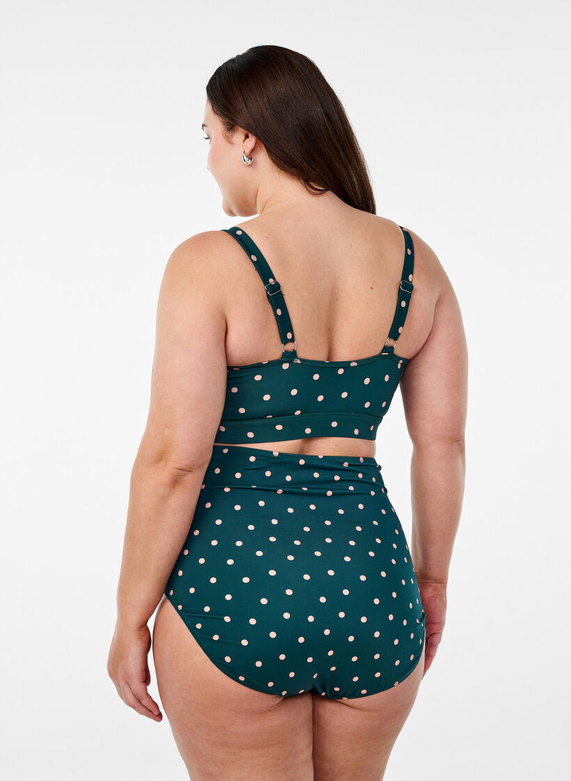 Haut de bikini avec imprim&eacute; et d&eacute;tails &agrave; volants, Vert fonc&eacute;, Model image number 2