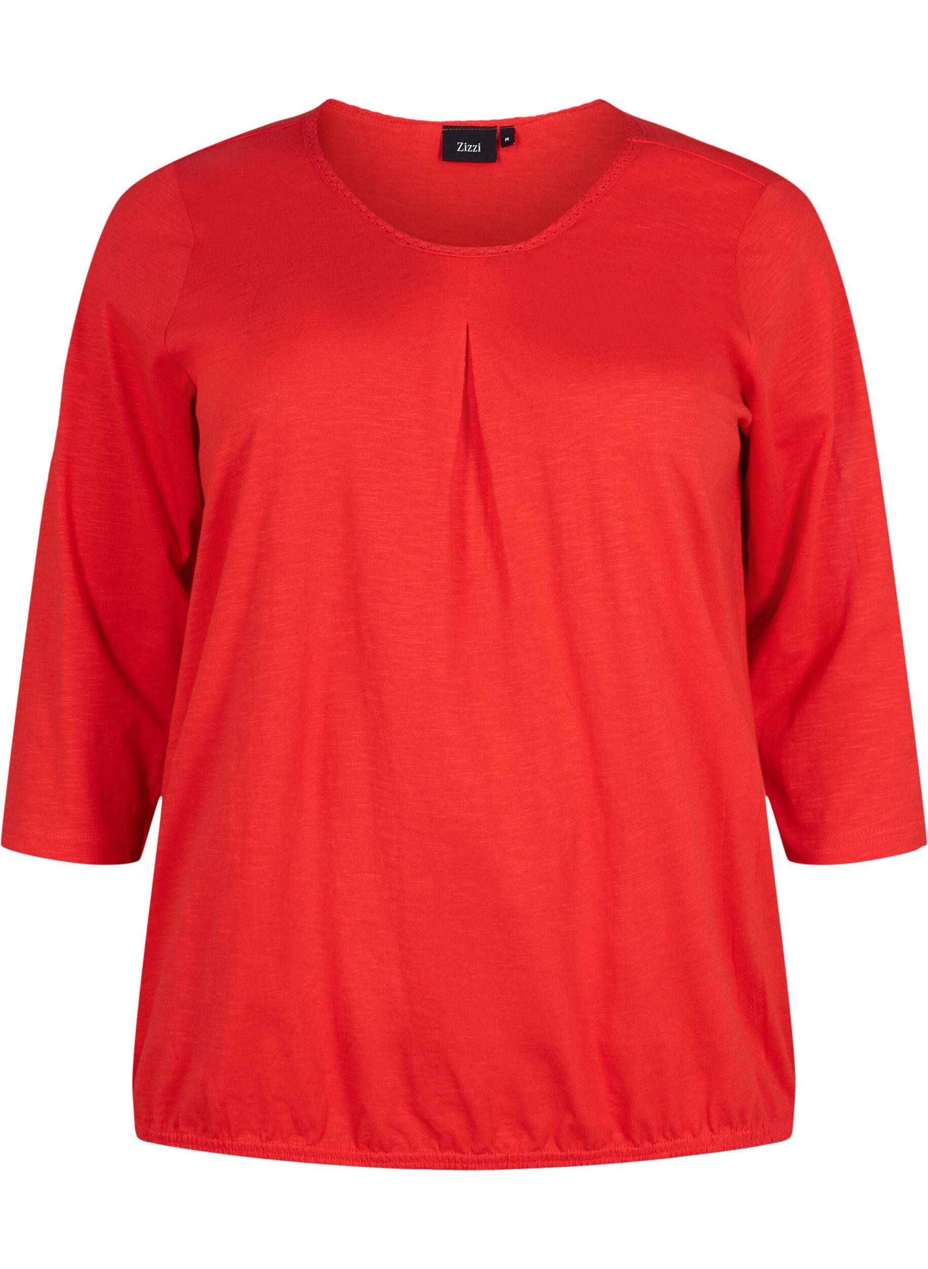 ZizziKatoenen blouse met 3/4 mouwen, Fiery Red, Packshot image number 0