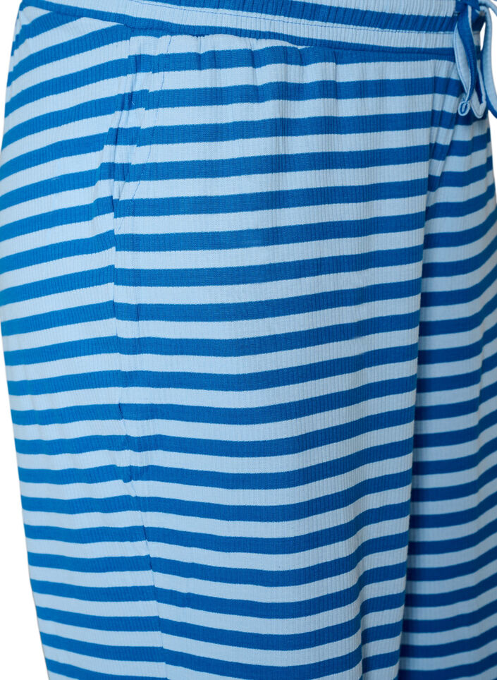 Gestreepte pyjamabroek met een high waist en wijde pijpen, Blauw, Packshot image number 2