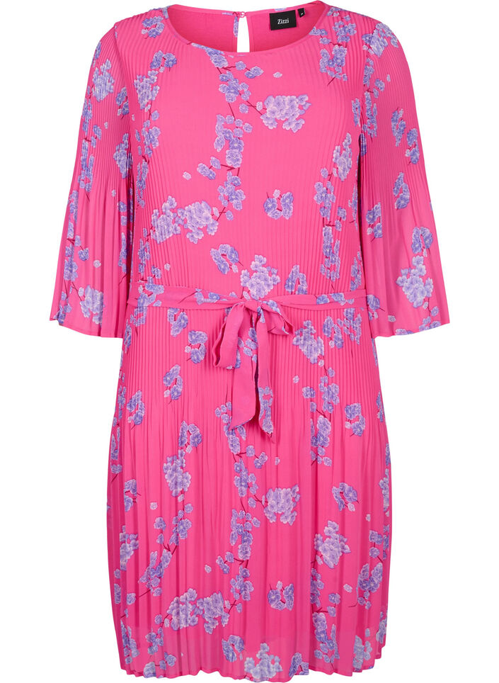 Robe plissée imprimée avec lien à nouer, Beetroot Purple AOP, Packshot image number 0