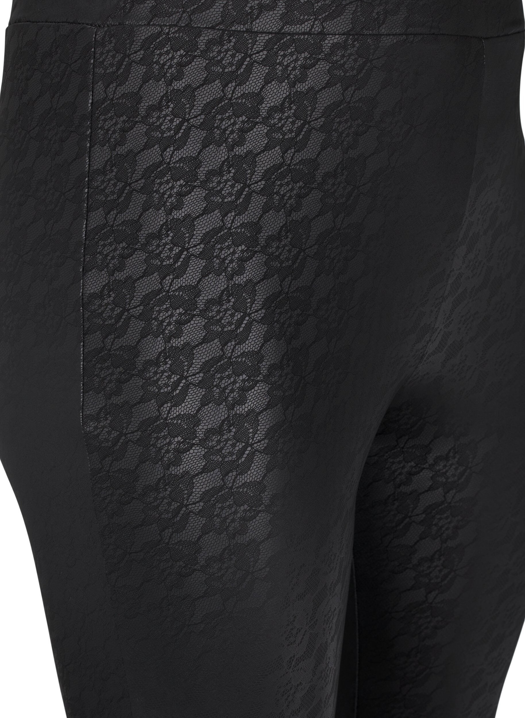 ZizziImitatieleer legging met kantstructuur, Zwart, Packshot image number 2