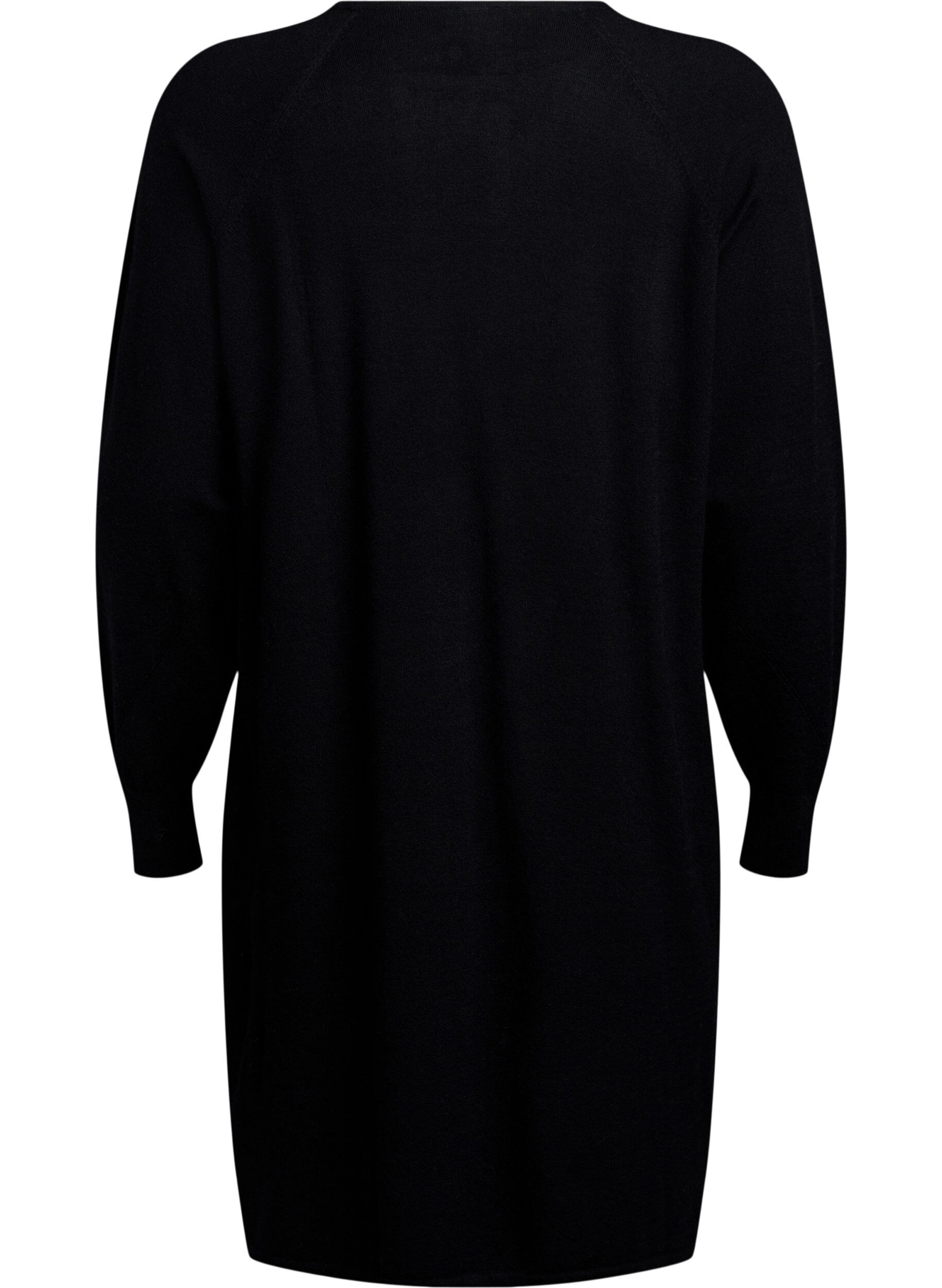 Zizzi Robe en maille avec un col rond et un motif tricot&eacute;, Black, Packshot image number 1