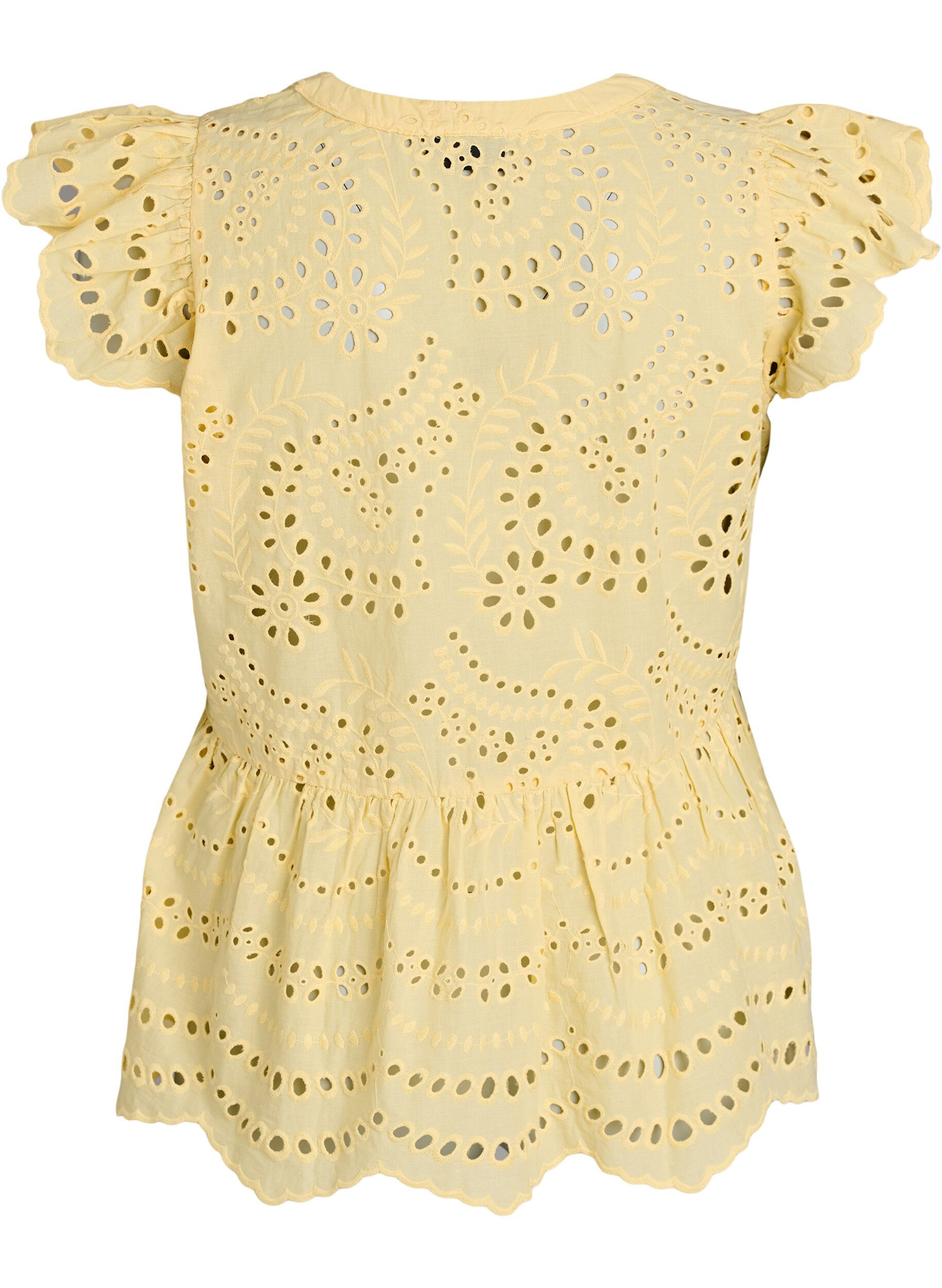 Zizzi Blouse sans manches en broderie anglaise avec volants, Jaune clair, Packshot image number 1