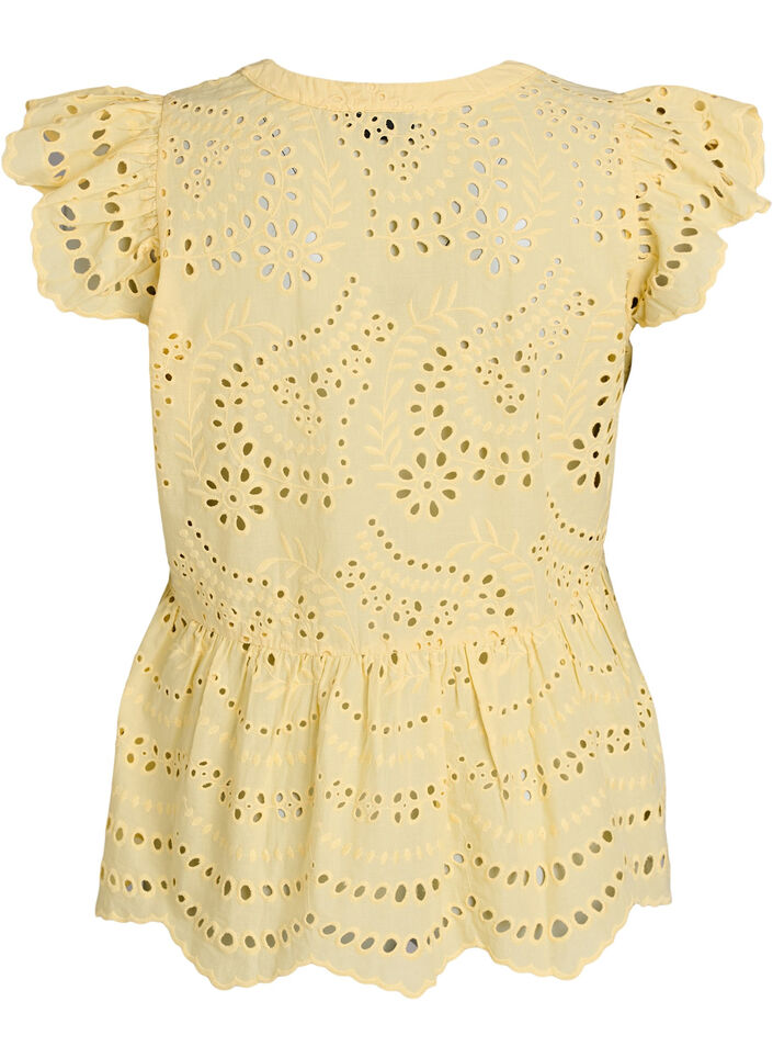 Blouse sans manches en broderie anglaise avec volants, Jaune clair, Packshot image number 1