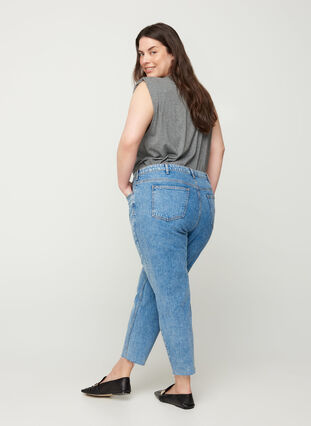 Jean ample Mille coupe mom raccourcie, Light blue denim, Model image number 1