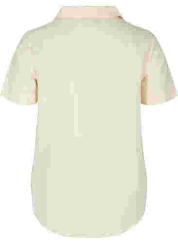 Katoenen top met korte mouwen, v-hals en kraag, Mother Of Pearl, Packshot image number 1