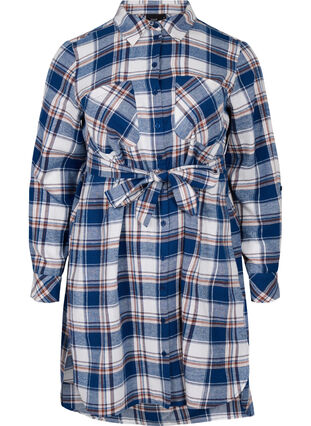 Robe chemise à carreaux avec lien à nouer, Blue White Check, Packshot image number 0